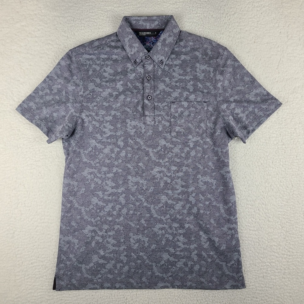 7 Diamonds Polo Shirt Mens Small‎ Purple Camo Performance Dance Floor EC